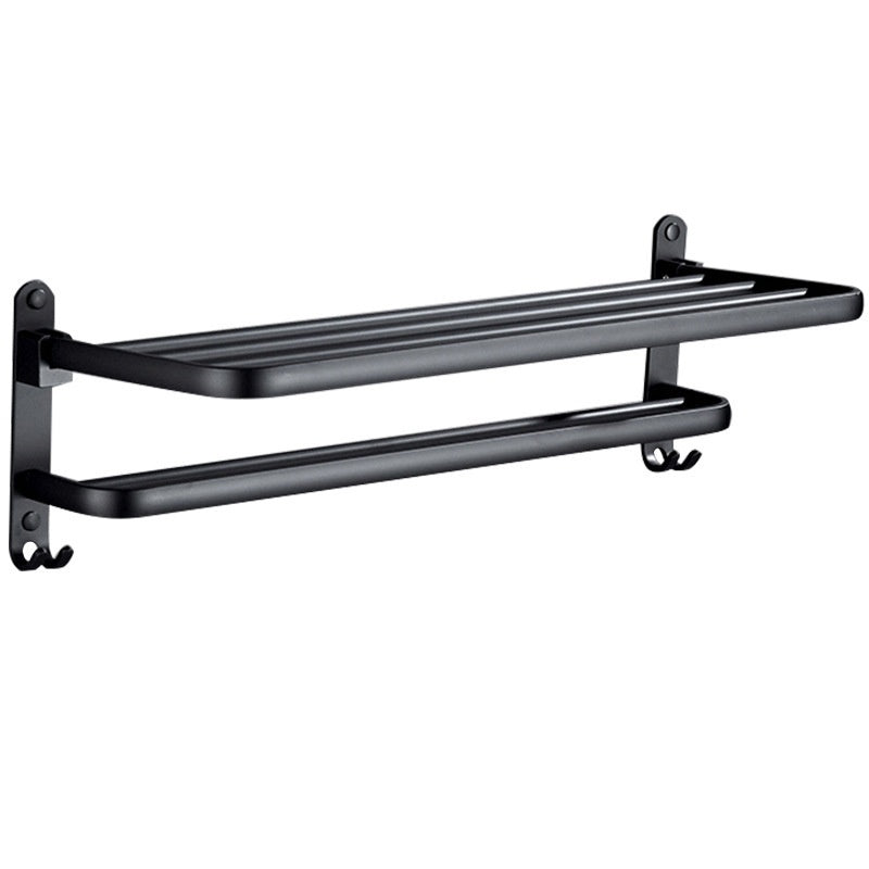 Foldable Bathroom Towel Rack Wall Mounted Aluminum Shelf with No-Drill Installation