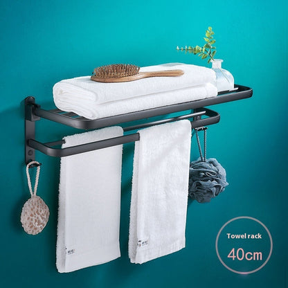 Foldable Bathroom Towel Rack Wall Mounted Aluminum Shelf with No-Drill Installation