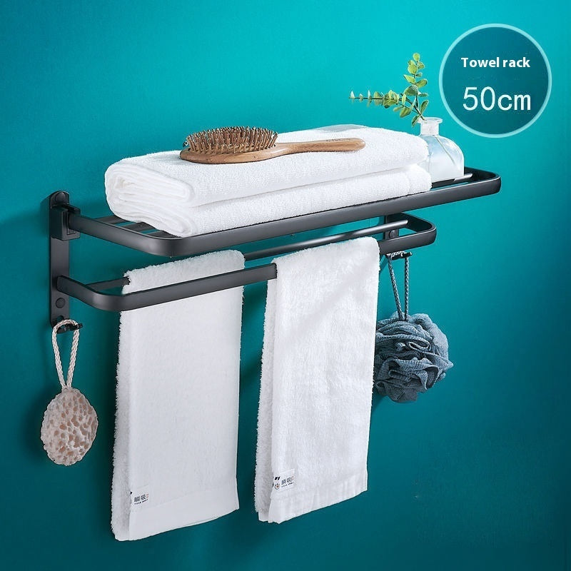 Foldable Bathroom Towel Rack Wall Mounted Aluminum Shelf with No-Drill Installation