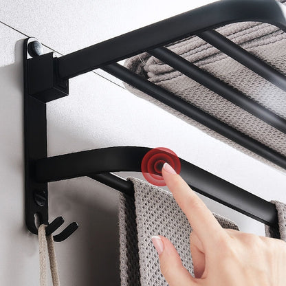 Foldable Bathroom Towel Rack Wall Mounted Aluminum Shelf with No-Drill Installation