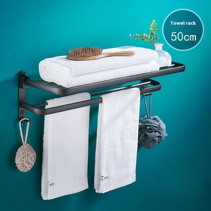 Foldable Bathroom Towel Rack Wall Mounted Aluminum Shelf with No-Drill Installation