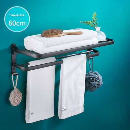Foldable Bathroom Towel Rack Wall Mounted Aluminum Shelf with No-Drill Installation
