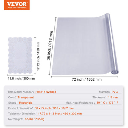 Clear PVC Table Cover Protector Waterproof Plastic Tablecloth 1.5mm Thick Desk Pad