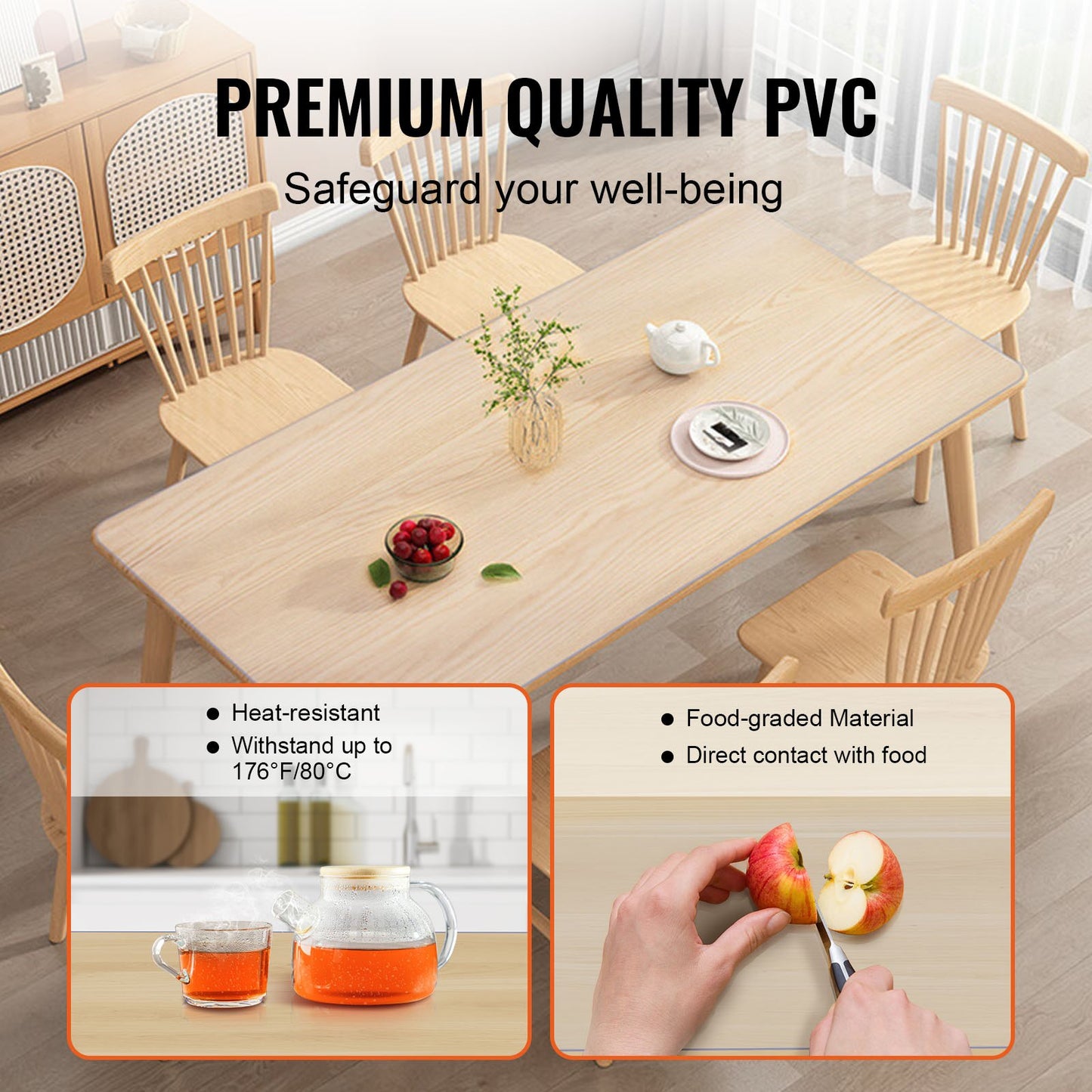 Clear PVC Table Cover Protector Waterproof Plastic Tablecloth 1.5mm Thick Desk Pad
