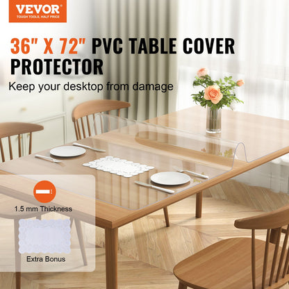 Clear PVC Table Cover Protector Waterproof Plastic Tablecloth 1.5mm Thick Desk Pad