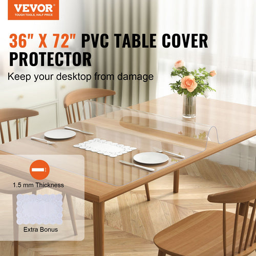 Clear PVC Table Cover Protector Waterproof Plastic Tablecloth 1.5mm Thick Desk Pad