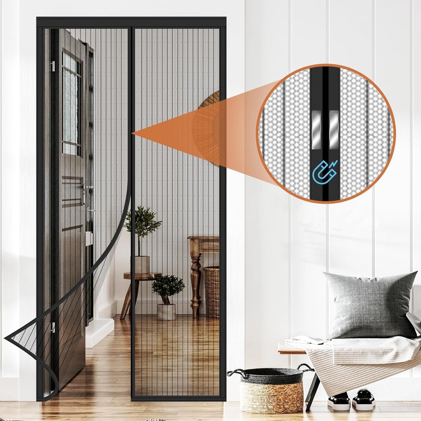 Magnetic Screen Door Curtain Anti-Mosquito Mesh Fly Net with Auto-Close Magnets